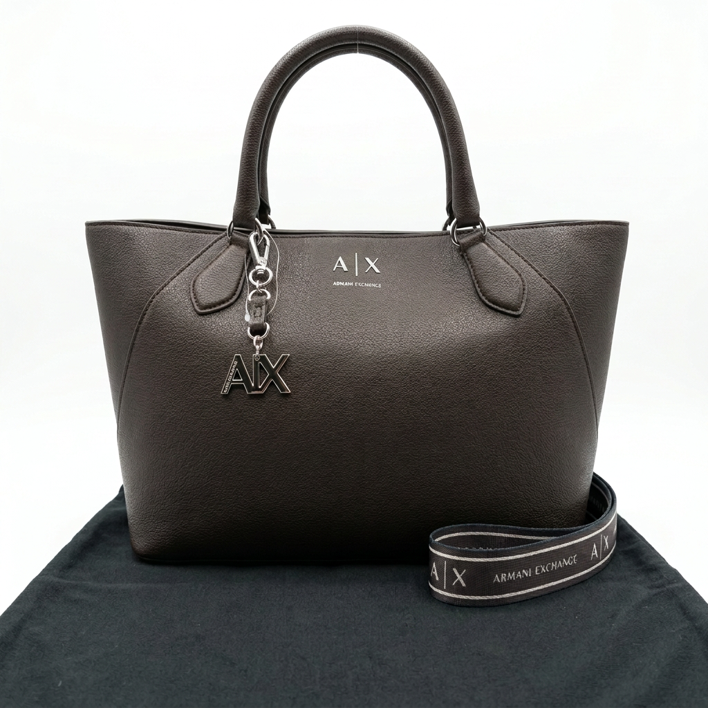 Armani Exchange Borsa Marrone - Panno grigio senza scritta
