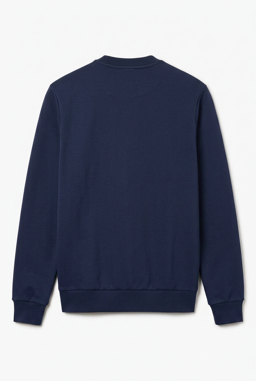 Felpa Lacoste blu, retro su sfondo bianco in stile minimal di lusso