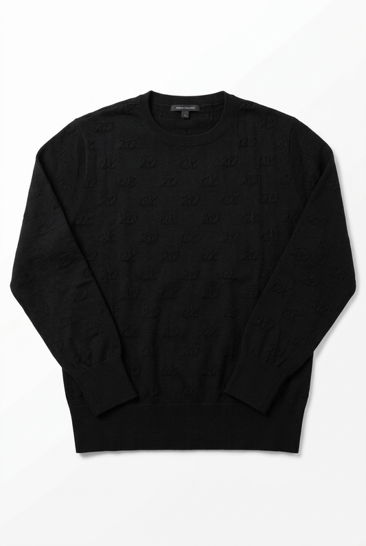 Pullover nero Armani Exchange con motivo logato su sfondo bianco